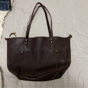 Portland leather l Brown Leather zipper Tote Bag